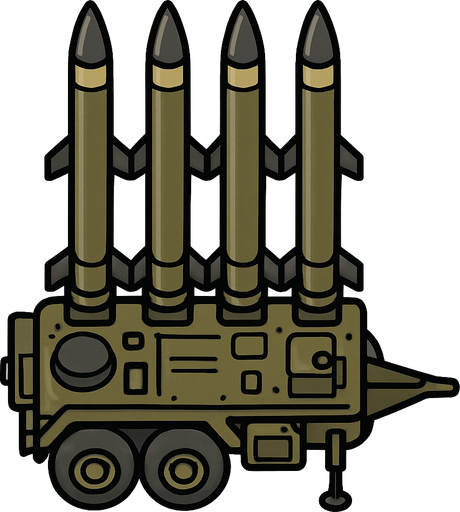 A surface-to-air (SAM) missile launcher..
In-Game asset.  2d.  High contrast.  No shadows. Top down view