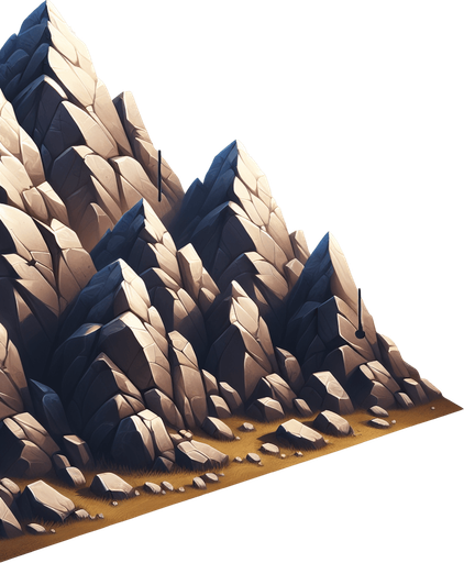 Mountain rock.
Single Game Texture. In-Game asset. 2d. Blank background. High contrast. No shadows.
