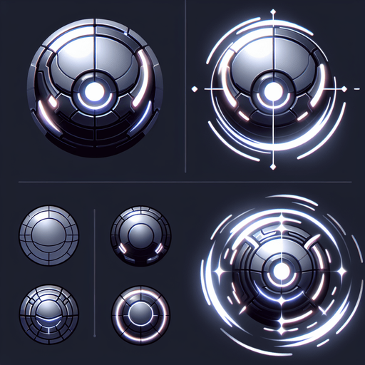 Glowing, futuristic orb asset designed for a ranged enemy's projectile. The orb has a sleek, metallic surface with glowing lines and accents, resembling advanced energy technology. It is circular in shape with a slightly reflective finish, emitting a faint aura. Designed for a top-down perspective to align with a 2D gameplay style, this asset includes an animation of the orb spinning clockwise to simulate movement. The design should convey a high-tech, energy-based attack mechanism..
Single Game Texture. In-Game asset. 2D. Blank background. High contrast. No shadows. Include four frames of the orb spinning clockwise for animation.