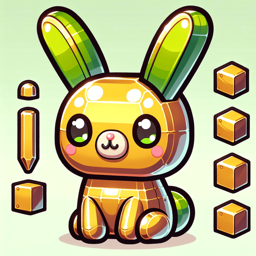 Cute 3d steel kawaii rabbit yellow with green ears.
Single Game Texture. In-Game asset. 2d. Blank background. High contrast. No shadows.