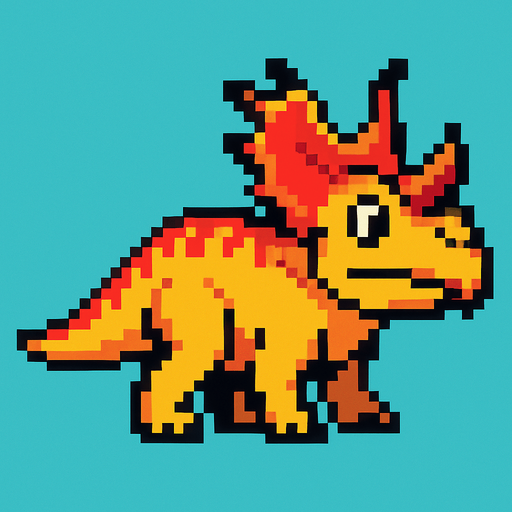 Make it 8 bit style dinosaur Achelousaurus cartoon character.
In-Game asset.  High contrast.  No shadows
