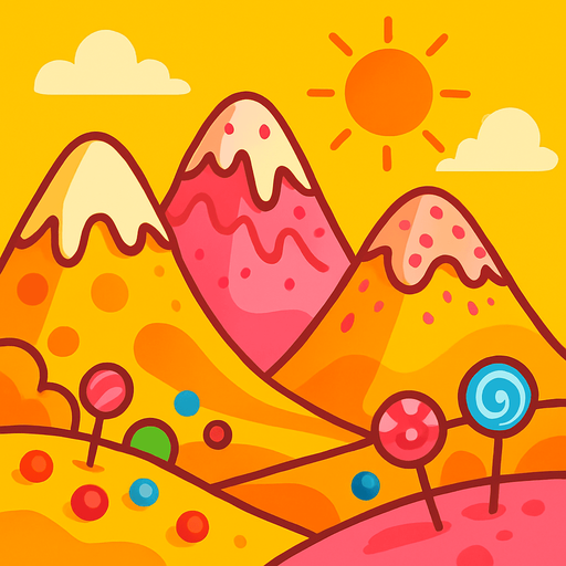 a sunny place where the mountains are sweet.
In-Game asset.  2d.  High contrast.  No shadows