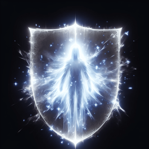 a translucent, ghostly shield or a faint outline of a guardian spirit figure..
Single Game Texture.  In-Game asset.  2d.  Blank background.  High contrast.  No shadows