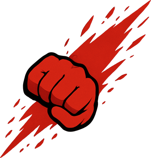 Big red fist slash effect. 2D. Top View..
In-Game asset.  2d.  High contrast.  No shadows