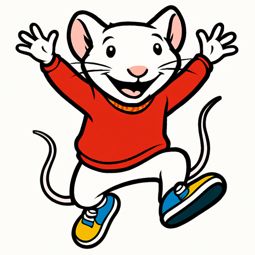 stuart little jumping and raised its arms.
In-Game asset.  2d.  High contrast.  No shadows. facing camera
