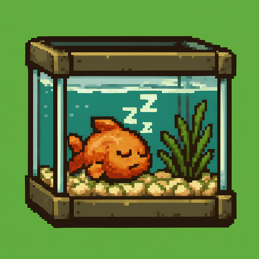 una pecera con un pez durmiendo, con estilo pixel art de  metal slug con fondo verde.
In-Game asset.  2d.  High contrast.  No shadows