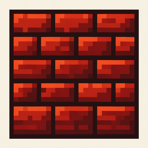 2d pixel art red brick wall.
In-Game asset.  2d.  High contrast.  No shadows