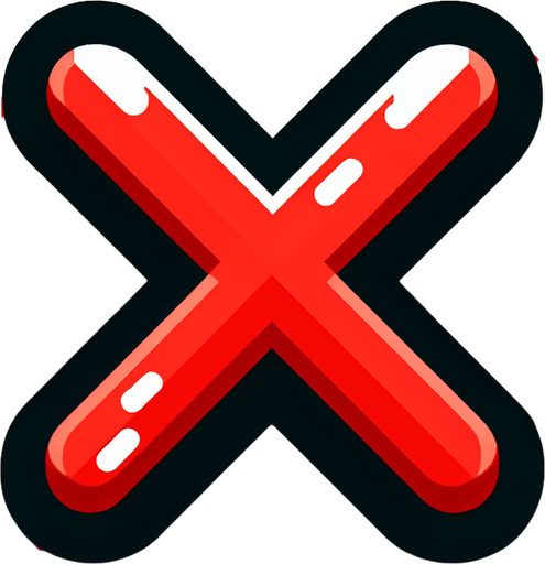 Red X. Nothing else..
Single Game Texture. In-Game asset. 2d. Blank background. High contrast. No shadows.