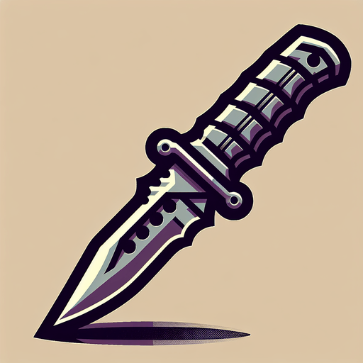 A knife facing left.
Single Game Texture.  In-Game asset.  2d.  Blank background.  High contrast.  No shadows