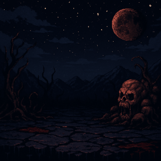 dark themed horror pixelated fight game style background scene. In-game asset. space.