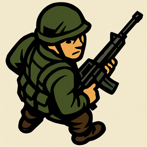 Let's look at soldiers from a bird's eye view, but the soldier should look back and have a weapon in hand..
In-Game asset.  2d.  High contrast.  No shadows