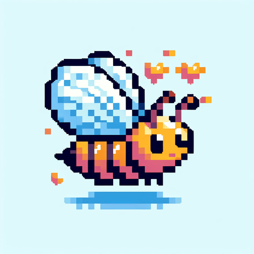 genera una abeja con alas de mariposa en pixel art solo de perfil mirando a la izquierda.
Single Game Texture.  In-Game asset.  2d.  Blank background.  High contrast.  No shadows