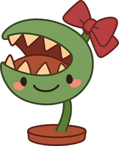 Its a plant that has a mouth in the top of her head and she has a bow on her head
. No background. Transparent background. Blank background. No shadows. 2d. In-Game asset. flat