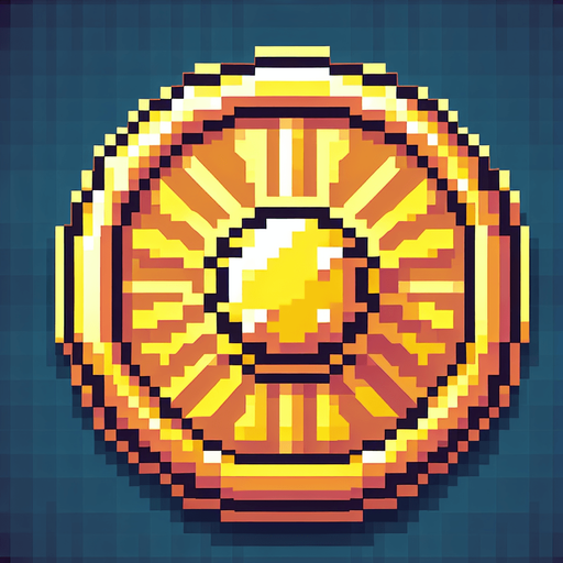 round gold medal. pixelated. 8-bit.
Single Game Texture. In-Game asset. 2d. Blank background. High contrast. No shadows.