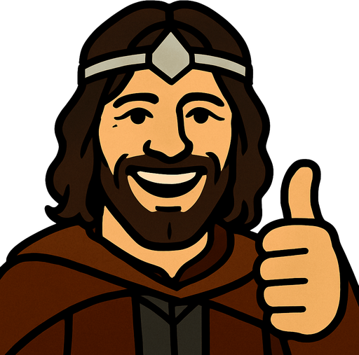 Tamamen aynı sanatsal formda ama parmağını yukarı kaldırıp gülen ARAGORN olacak