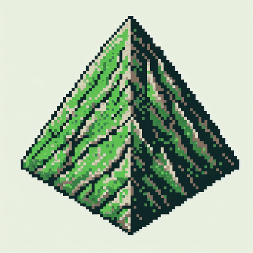 A pixel art triangle obstacle, colored green, with a textured surface and cracks indicating wear and tear..
Single Game Texture. In-Game asset. 2d. Blank background. High contrast. No shadows.