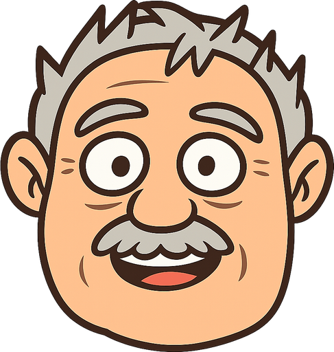 old man face in cartoon style. No background. Transparent background. Blank background. No shadows. 2d. In-Game asset. flat