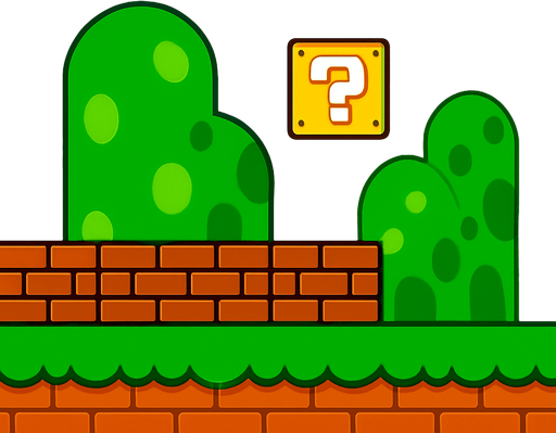 Mario background.
In-Game asset.  2d.  High contrast.  No shadows