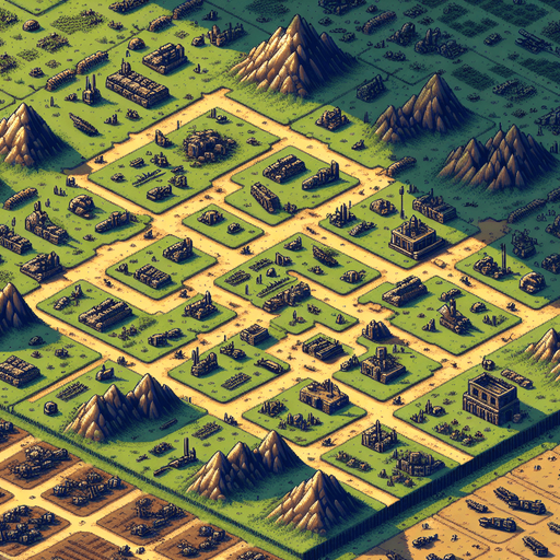 Make a birds eye view of an abandoned ancient battlefield in an 8bit style that would make a good background for a mobile game that would fill the entire screen with no walls.
Single Game Texture. In-Game asset. 2d. Blank background. High contrast. No shadows.