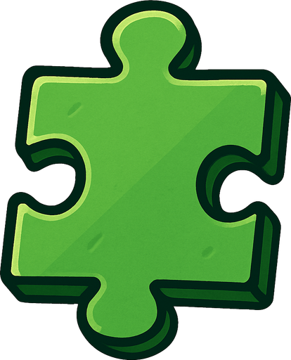 A green puzzle piece.
In-Game asset.  2d.  High contrast.  No shadows