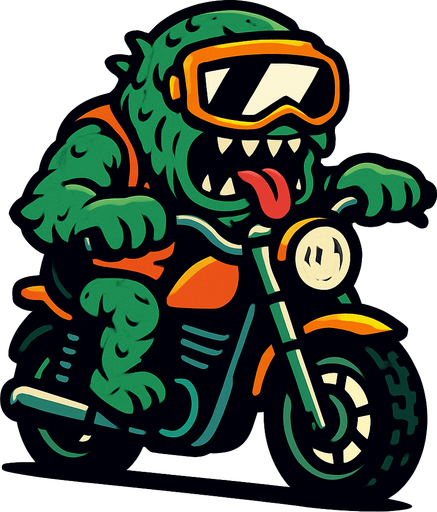 mostruo con visor sobre moto.
In-Game asset.  2d.  High contrast.  No shadows