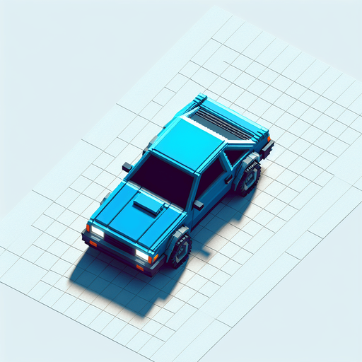 Top-down view of a simple blue car in pixel art style, 64x64 size, designed for an endless driving game, minimal detail, arcade style".
Single Game Texture.  In-Game asset.  2d.  Blank background.  High contrast.  No shadows