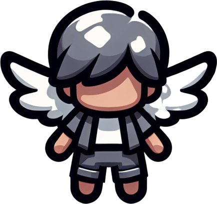 A child with wings, top down view Single Game Texture. In-Game asset. 2d. Blank background. High contrast. No shadows.