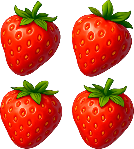 Pack of different strawberry, painted 3D strawberry, without black lines around it!
In-Game asset.  High contrast.  No shadows. 3D