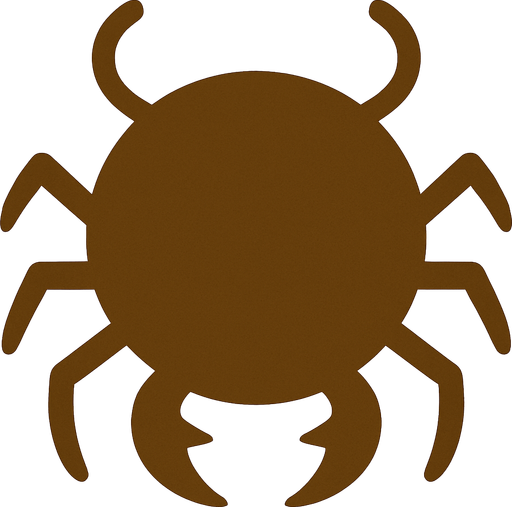 A brown circle with bug like antennas and bug legs with bug jaws and no eyes.
In-Game asset.  2d.  High contrast.  No shadows. Very simple