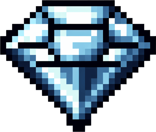 A diamond. Pixel art..
Single Game Texture.  In-Game asset.  2d.  Blank background.  High contrast.  No shadows