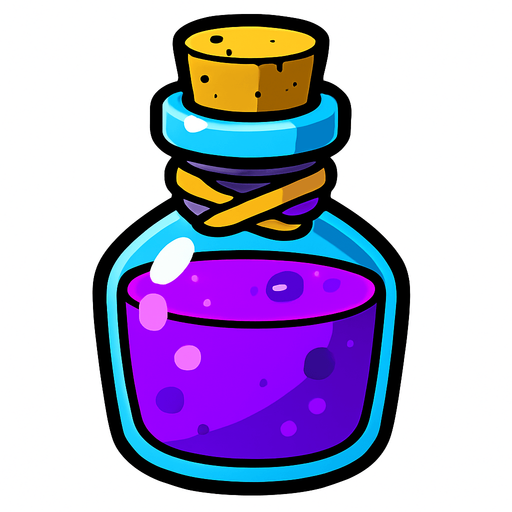 Botellita de elixir morado.
In-Game asset.  2d.  High contrast.  No shadows