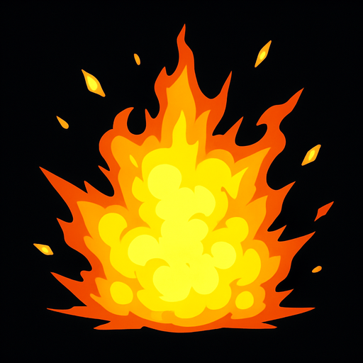 yellow bright fire explosion.
In-Game asset.  2d.  High contrast.  No shadows
