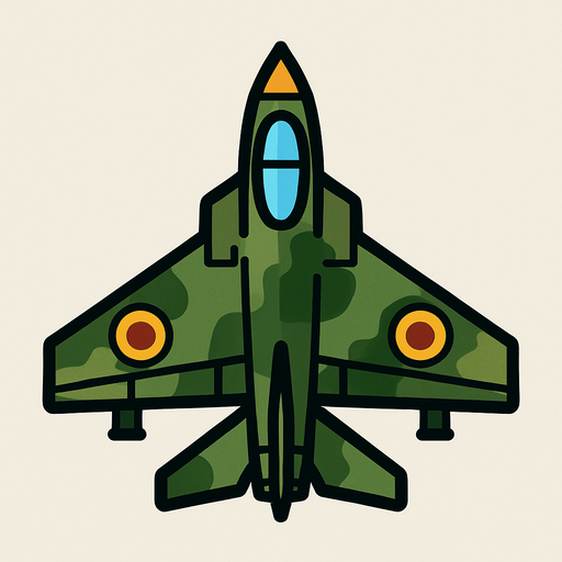 2D Düz bir savaş uçağı.
In-Game asset.  2d.  High contrast.  No shadows