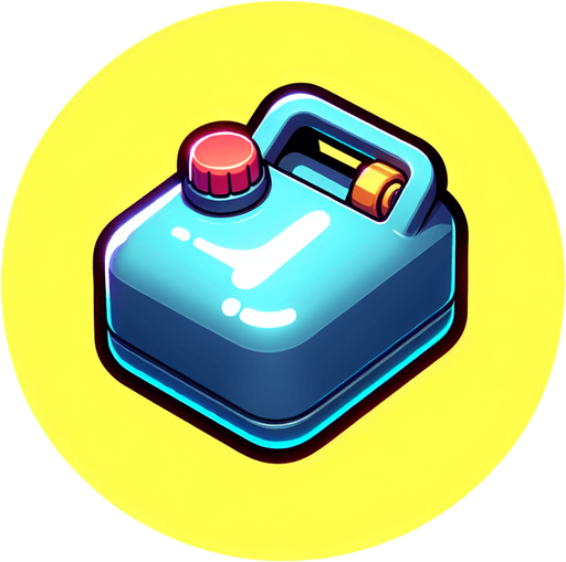 A cute cartoon-style small fuel tank with rounded edges, glossy metal finish, and a little red cap. Add a glowing yellow outline to make it pop. It should look lightweight and collectible, floating gently in the air..
Single Game Texture.  In-Game asset.  2d.  Blank background.  High contrast.  No shadows