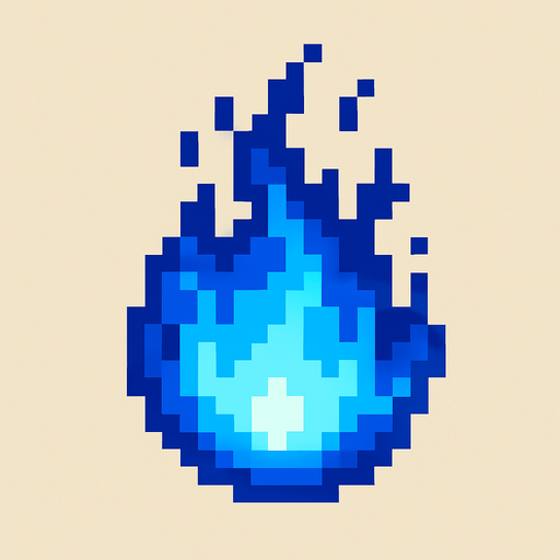 High quality 2D pixel art blue fire ball.
In-Game asset.  2d.  High contrast.  No shadows