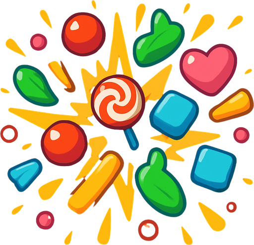 Candy explotion.
In-Game asset.  2d.  High contrast.  No shadows