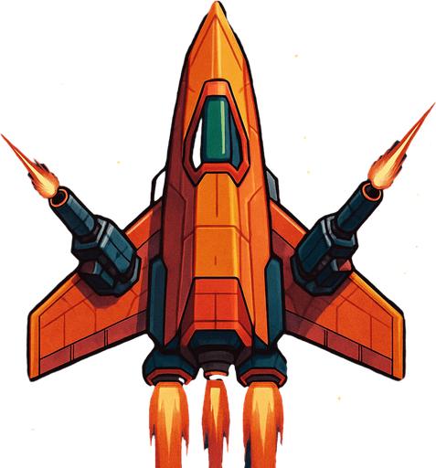 Create a spaceship as the main hero. It will be in the center, with the front tip pointing upwards. There will be a firing mechanism on both sides.