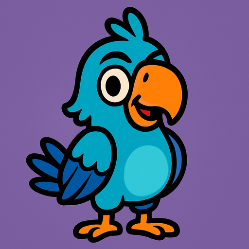 Blue parrot looks like a character.
In-Game asset.  2d.  High contrast.  No shadows