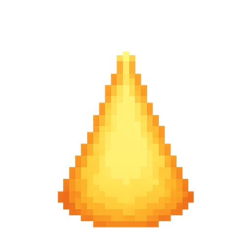 A cone of light, vertical from up to down, starting in the middle of the screen (anchor 0.5 0.5) and then expanding down as light. pixel retro style. calid colors. Single Game Texture. In-Game asset. 2d. Blank background. High contrast. No shadows.
In-Game asset.  2d.  High contrast.  No shadows