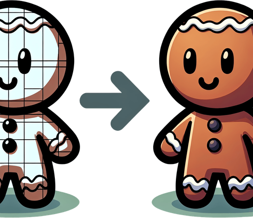 A right profile drawing of one single cute little gingerbread boy, standing with his hands in front of him. In-Game asset. 2d. No background. High contrast. No shadows. Color. digital art