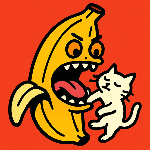 kedi yiyen aç muz.
In-Game asset.  2d.  High contrast.  No shadows