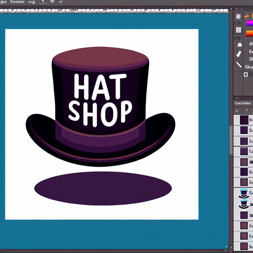 A SVG that says “Hat Shop” on top of a top hat.
Single Game Texture.  In-Game asset.  2d.  Blank background.  High contrast.  No shadows