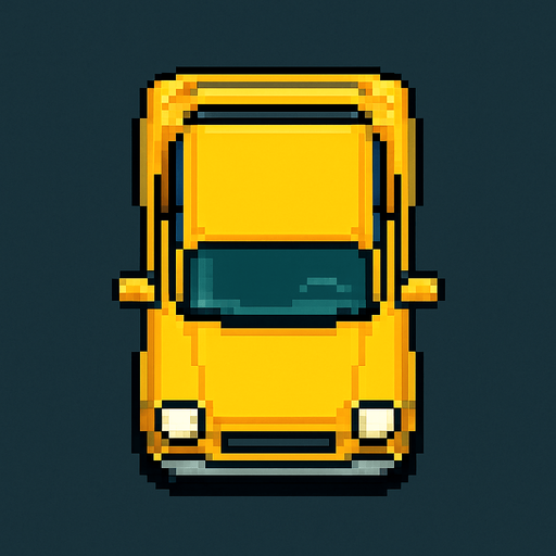 Bird's eye view of the car.
In-Game asset.  2d.  High contrast.  No shadows. pixel art