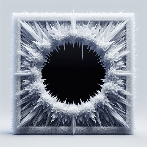 frame made of sharp ice, it fill the complete screen, in the center is black only