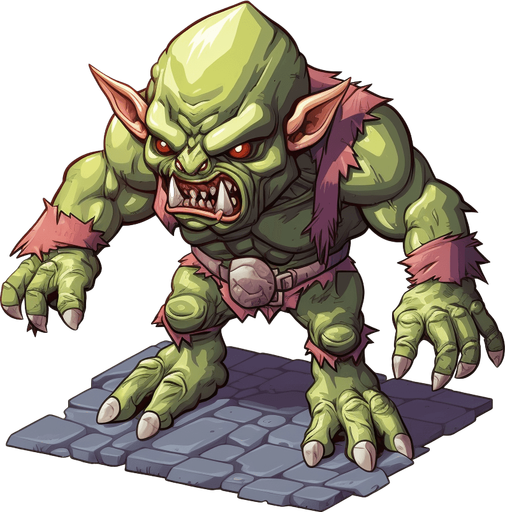 enemy goblin , Pixel art, 16 bit, isometric, SNES, top-down, no background, white background, low resolution, symmetrical, seen from front. No staff.