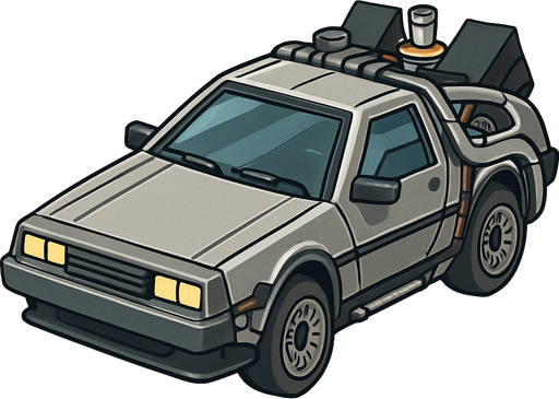 paint foe me back to the future time machine car delorean from 3rd perspective.
In-Game asset.  2d.  No shadows