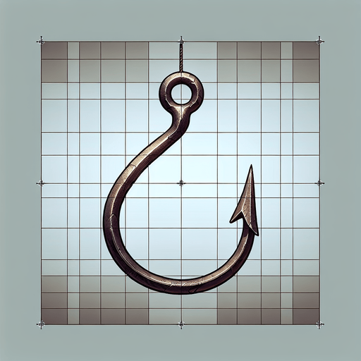 Fishing hook.
Single Game Texture.  In-Game asset.  2d.  Blank background.  High contrast.  No shadows