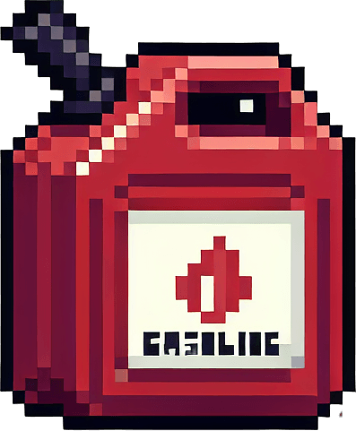 Pixel art benzin bidonu.
Single Game Texture.  In-Game asset.  2d.  Blank background.  High contrast.  No shadows