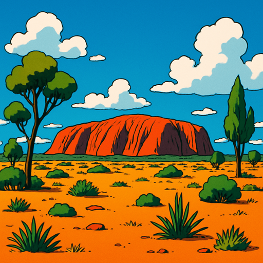 australia desert ghibli style
In-Game asset.  2d.  High contrast.  No shadows