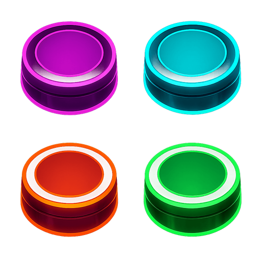 Create round buttons, that look like cyberpunk neon hockey discs.
In-Game asset.  2d.  High contrast.  No shadows